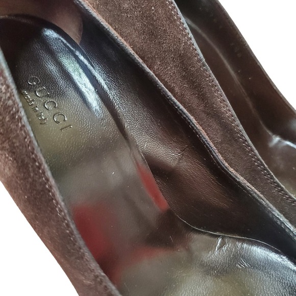 Gucci Horsebit Accented Suede and Embossed Leather Pumps Heels Guccissima 7.5 B - Picture 8 of 16